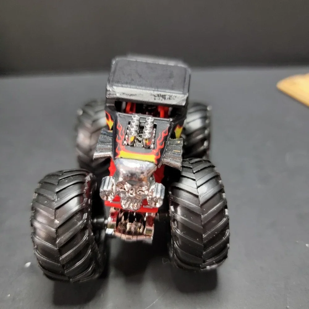 HOT WHEELS Monster Truck Bone Shaker Black with Flames plastic not diecast